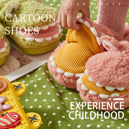 Children's cotton slippers autumn and winter new cartoon baby home non-slip creative dinosaur bag with furry slippers for men and women