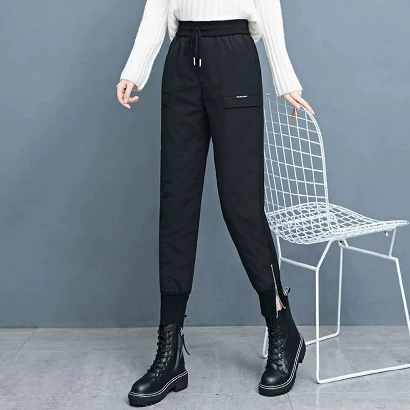 Новые зимние женские брюки-джоггеры из хлопка 2025 года, утепленные, легкие, с высокой талией, подходят для носки поверх верхней одежды.