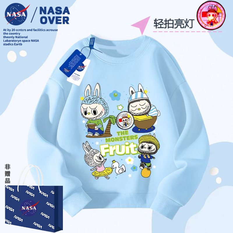 NASA女童labubu轻拍亮灯卡通卫衣秋冬季新款圆领长袖洋气百搭上衣|undefined