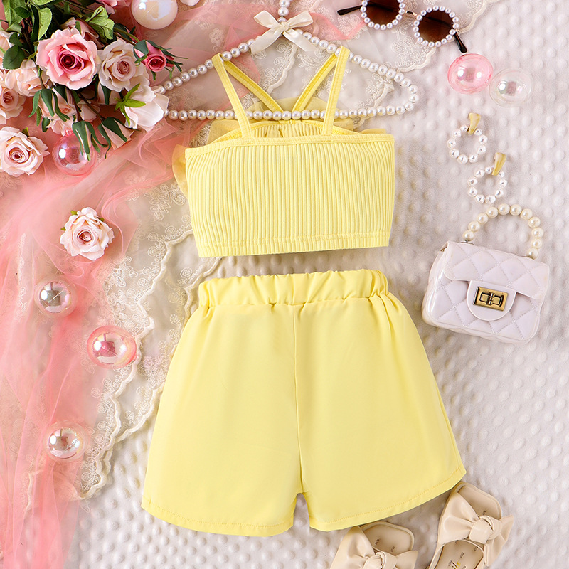 166g Weight Kids Clothing Sets Children's Clothing Type Sleeveless Sleeve Length Cotton Fabric Type Pants Sets Sets Type 2 Pieces Set Quantity Casual, Daily Occasion Collarless Neckline Regular Fit Fit Type Flower Pattern Summer Season Girl'S Gender Elegant Style Elegant Flower Cotton Girls Clothing Sets 4
