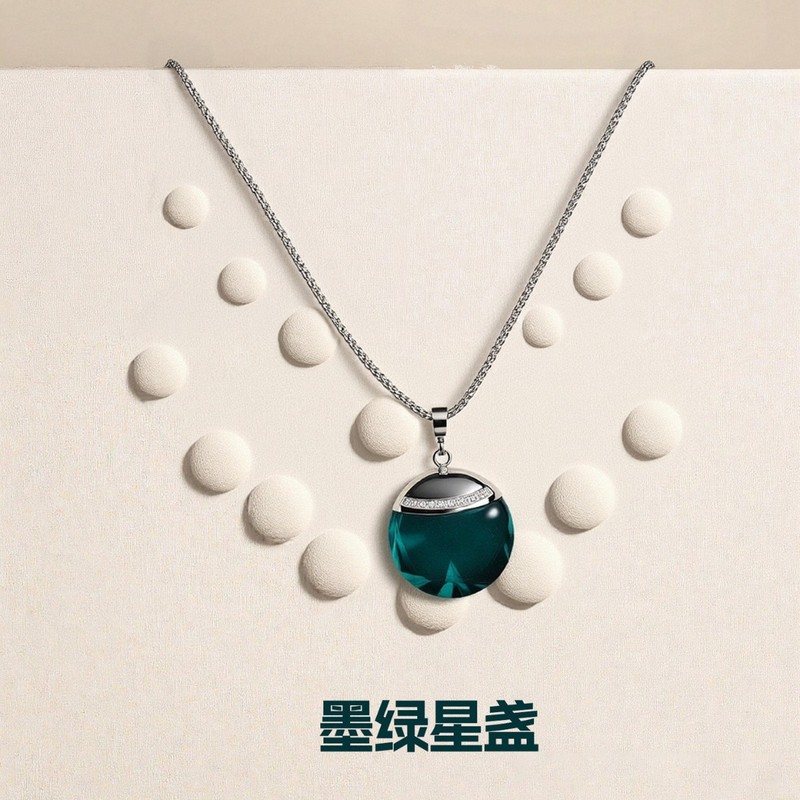 跨境欧美新款墨绿星盏水晶项链女轻奢小众高级感锁骨链吊坠配饰|undefined