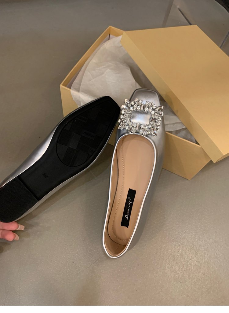 Elegant Women’s Square Toe Rhinestone Flat Shoes For Office Work_voghion.com