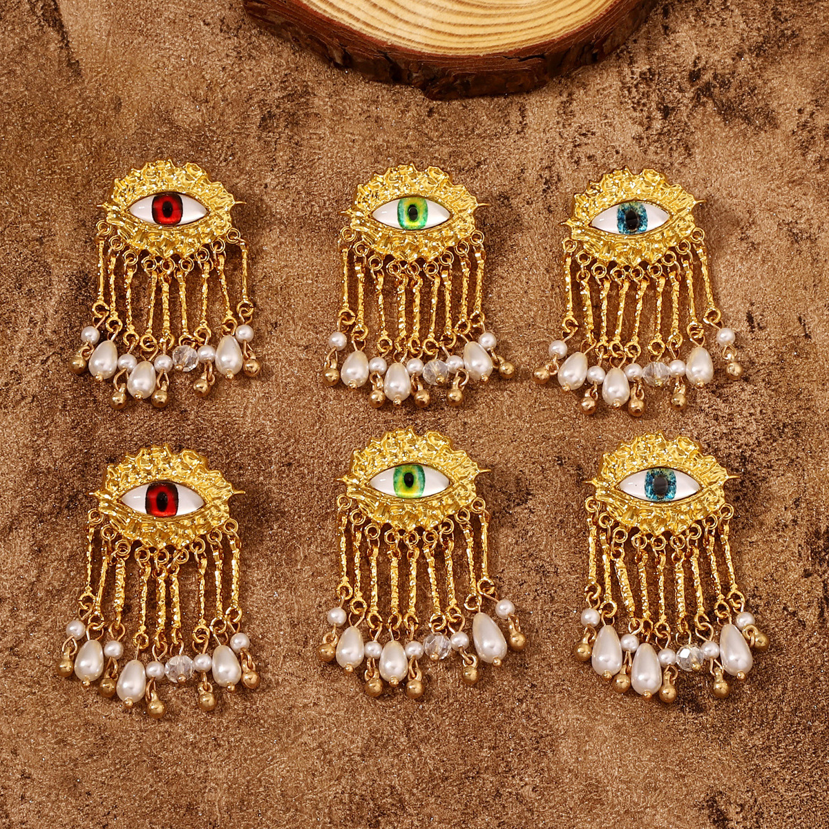 Vintage Pearl Tassel Drop Earrings With Eye Design For Women_voghion.com