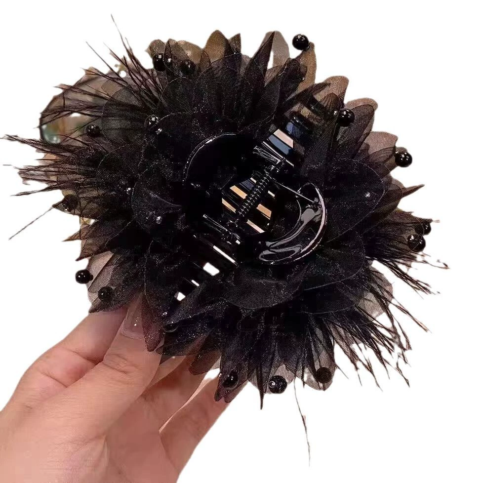 Заколка для волос Crab Hair Clip, Qoплямированные челюсти акулы с цветочным дизайном, лёгкая роскошь, 11 или 13 см