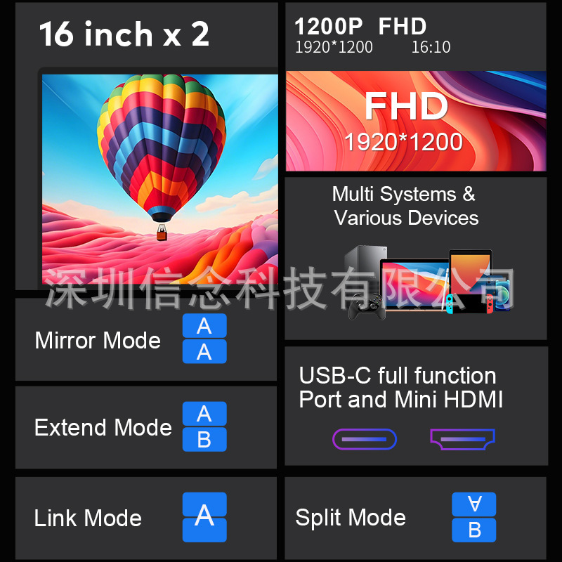 Portable monitor with three screens - dual screen - extended screen suitable for Win-Mac video editing - design and AI presentation Portable monitor with three screens - dual screen - extended screen suitable for Win-Mac video editing - design and AI presentation