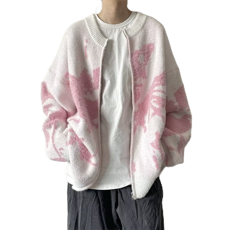 Explosiones transfronterizas de tamaño grande irregular jersey jacquard suéter cardigan hombre chaqueta de fábrica de invierno al por mayor