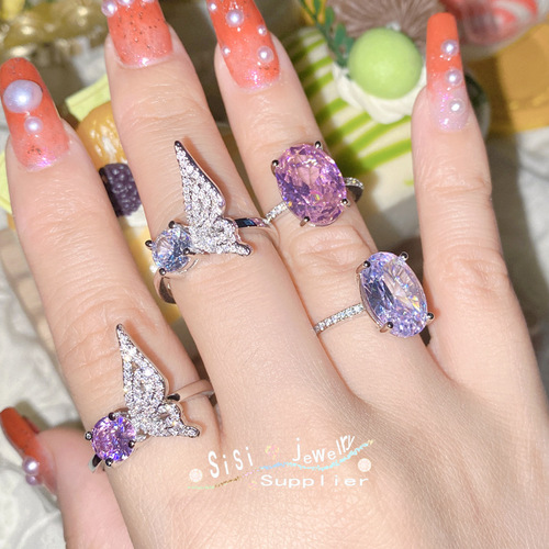 Sisi cold style ins light luxury sparkling ring niche exaggerated design versatile oval dove egg diamond ring for women