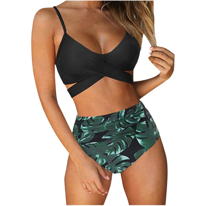 Bikini de Dos Piezas de Talle Alto de Poliéster Alta Elasticidad para Natación image 1