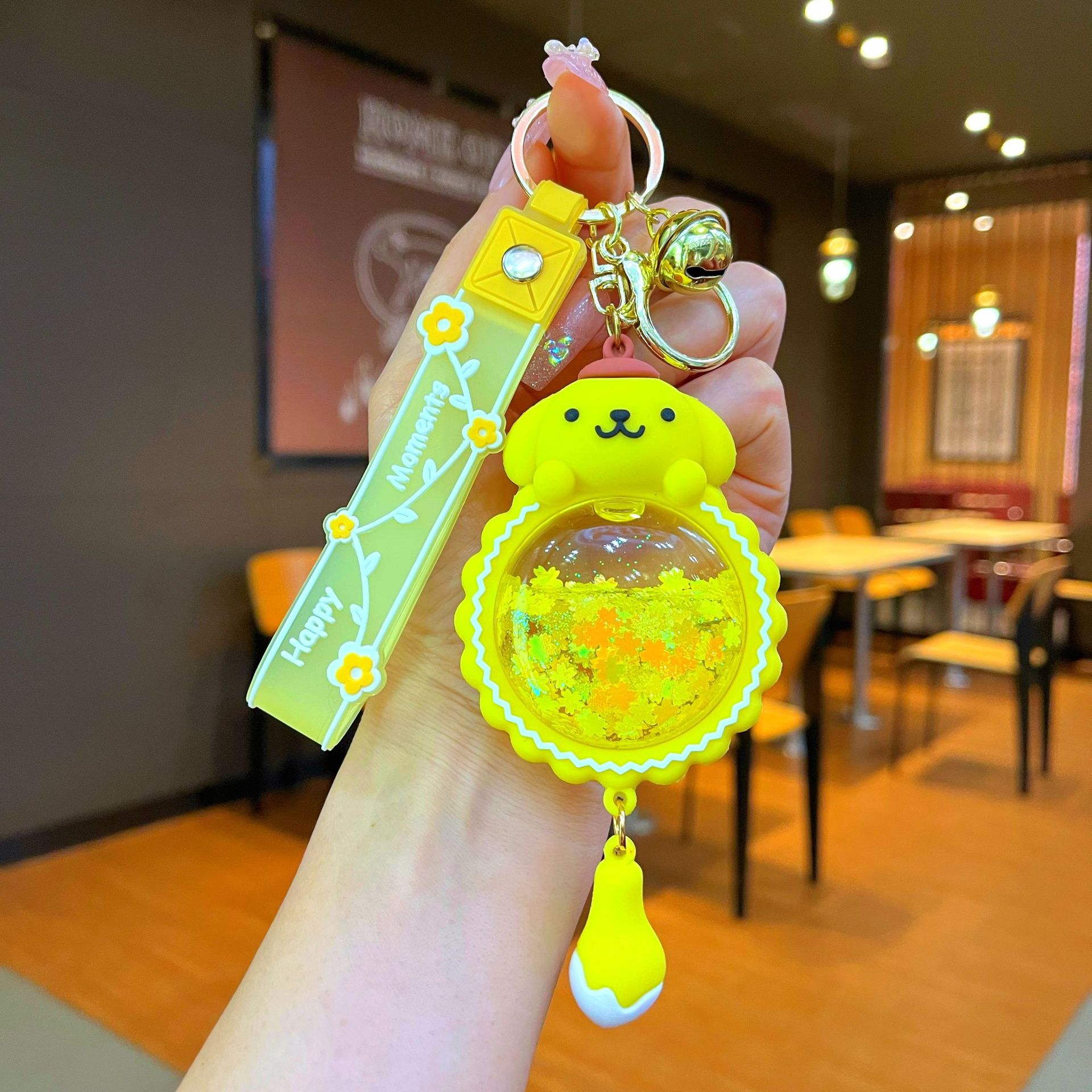 Nuevo llavero de dados luminosos con aceite, cuentas de burbujas, dados, colgantes de botella de arena de cristal, colgantes de bolsas al por mayor