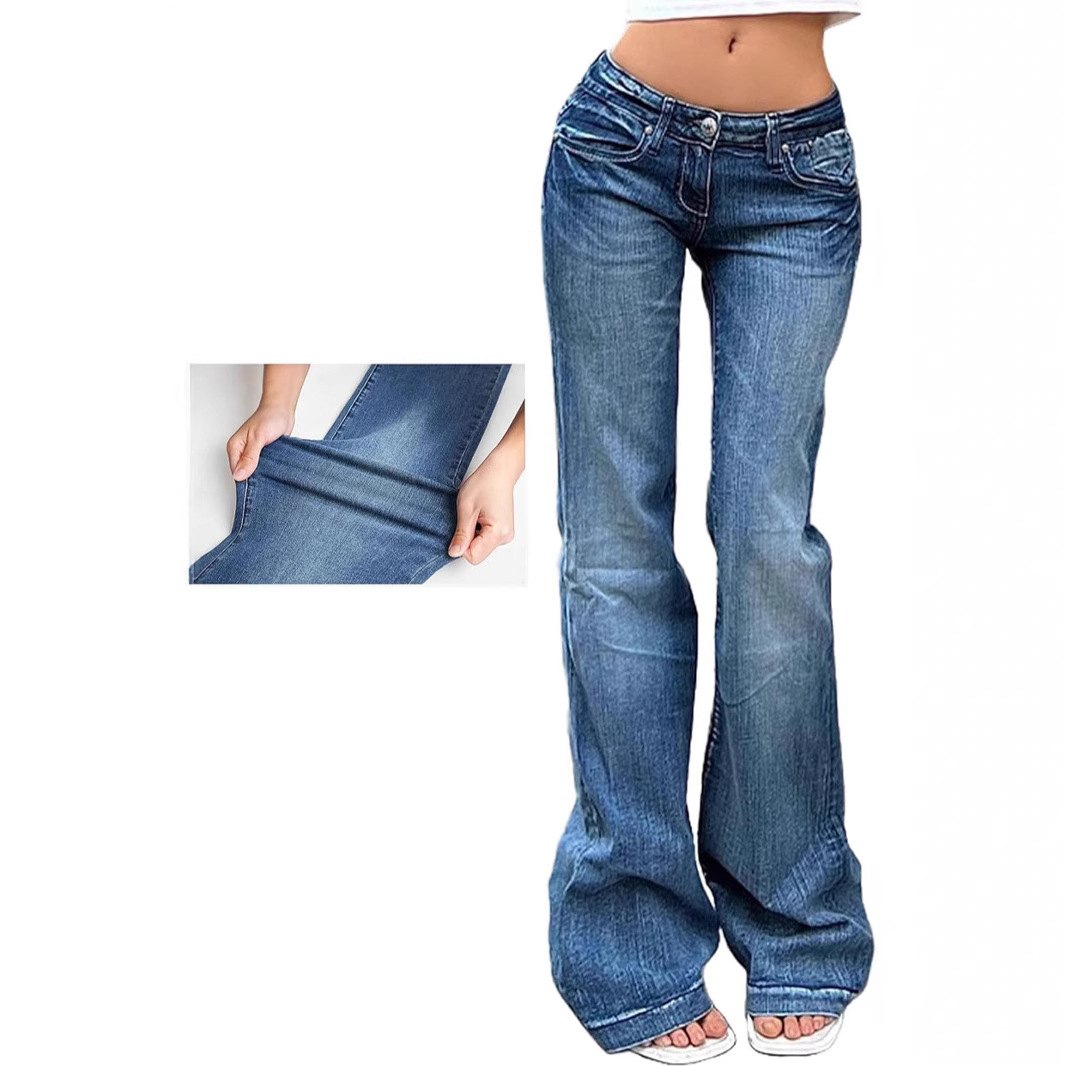 Europäische und ausländische Handelswaren, amerikanische Retro-Hot-Girl-Schlaghosen, schmal geschnittene Stretch-Denim-Damenhosen_voghion.com