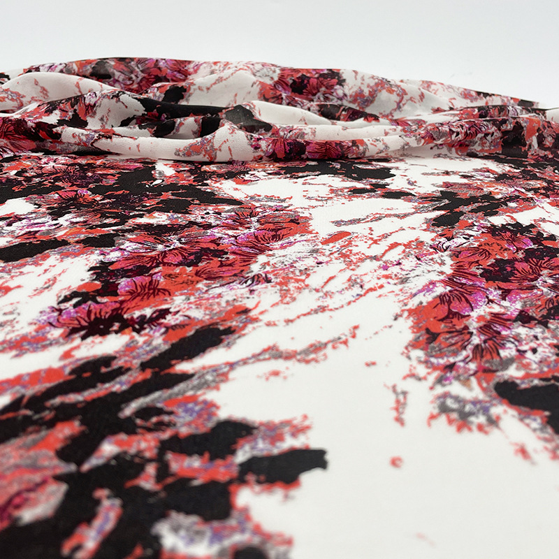 红黑色不规则水墨印花棉麻乔其纱面料衬衫连衣裙布料