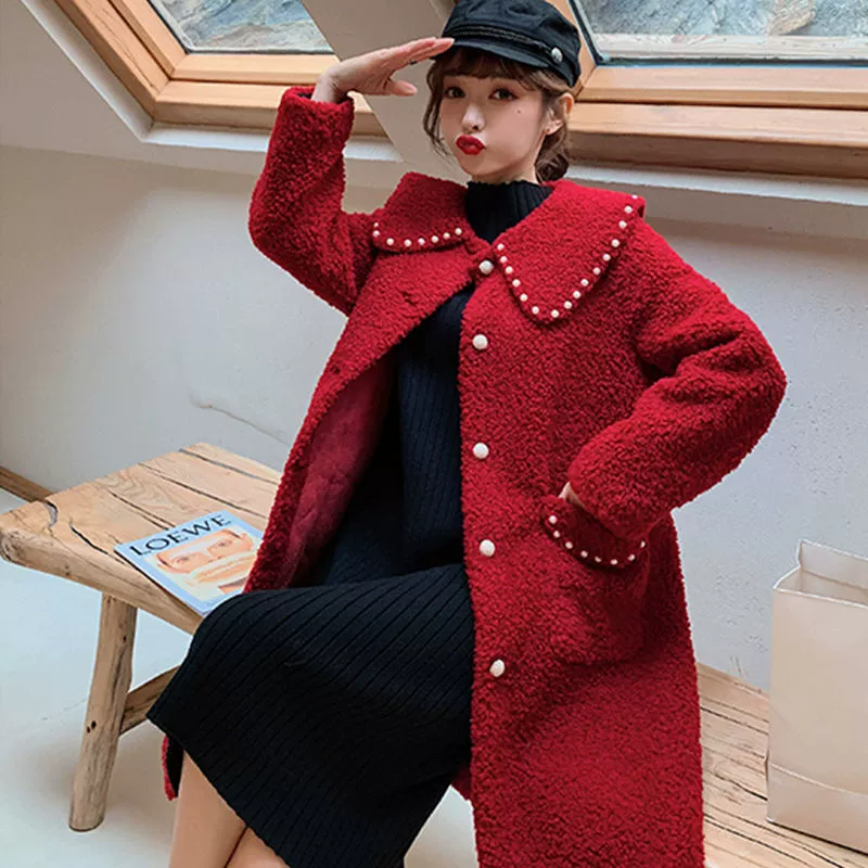 Пальто из искусственного ягненка, Женское пальто средней длины, Женское зимнее Утепленное зимнее пальто, Женское шерстяное пальто, Женское пальто