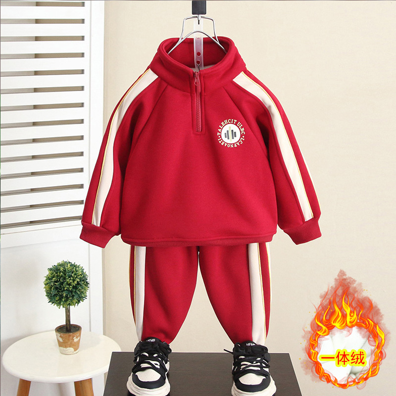 6583 Traje de terciopelo de otoño e invierno para niños Suéter informal para niños Chaqueta gruesa Ropa deportiva 2025 nueva ropa de invierno