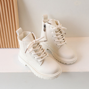 2023 Autumn New Children's Leather Boots for Boys and Girls Casual British Style Martin Boots Medium and Large Children Soft Soled Short Boots