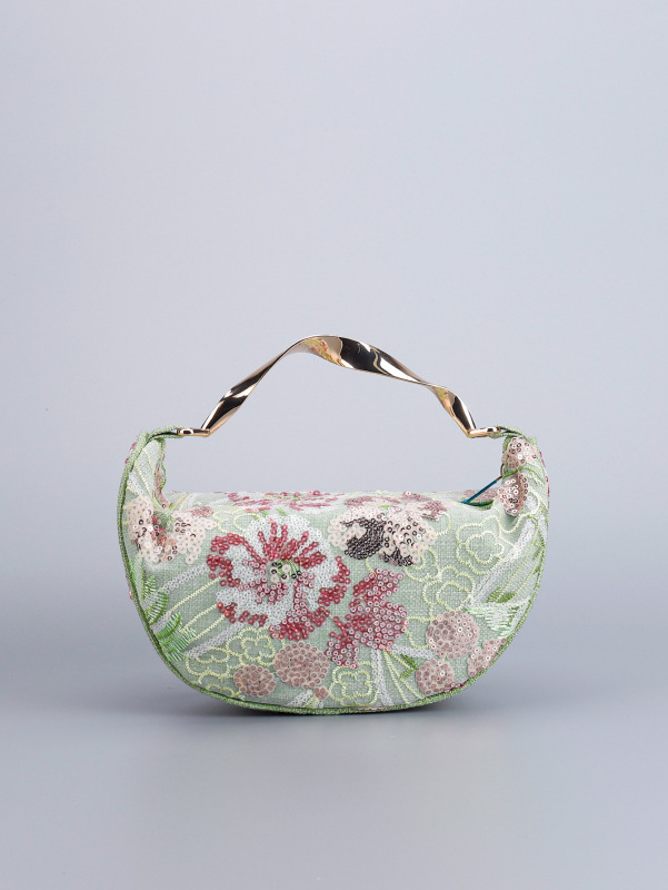 2025 新スパンコール刺繍花ハンドヘルド小さなバッグ女性のクロスボーダー Mori Meng シンプルな刺繍花トートバッグ|undefined