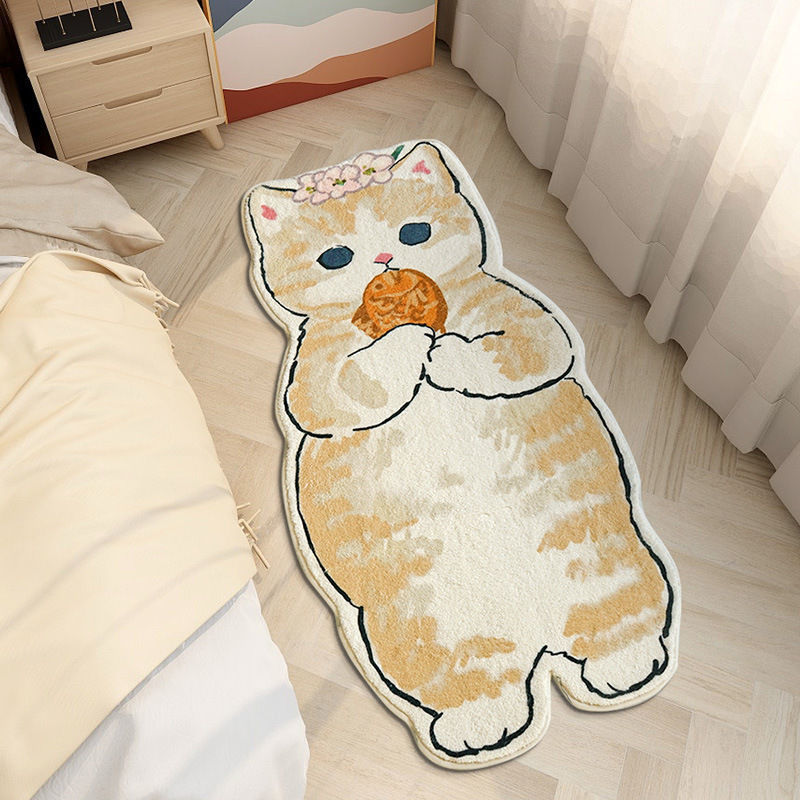 Alfombra bonita de dibujos animados para dormitorio, sala de estar, habitación infantil, uso doméstico, tapete para gatear junto a la cama, tapete grueso lavable, decoración suave.