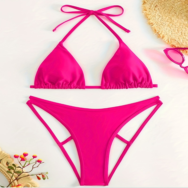 Traje de Baño Bikini 2023, Triangular, Espalda Descubierta, con Tiras, Bloques de Color, para Vacaciones en la Playa, Venta al por Mayor, Suministro Exclusivo Transfronterizo