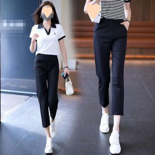Internet celebrity small pants, eight-quarter pants, women's summer light and thin pants, elastic waist casual suit pants, women