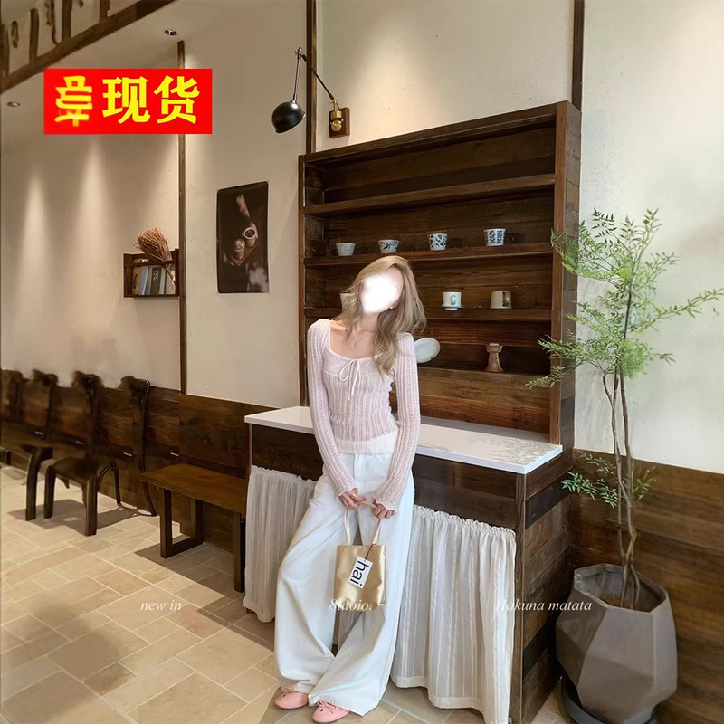 8Uioio Yunying Fendai Pink Cut Out Knitwear Women's 2025 Early Autumn New Long-Sleeved Slim Top