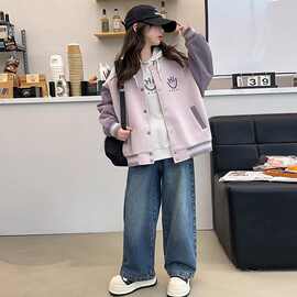 女大童外套2025春秋新款洋气韩版休闲拼接撞色棒球服开衫上衣套装