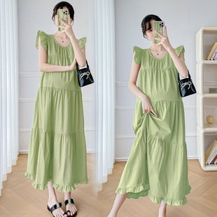 Summer New Maternity Dress Loose Slimming Ruffled dress Hot Mom Outgoing Elegant Top