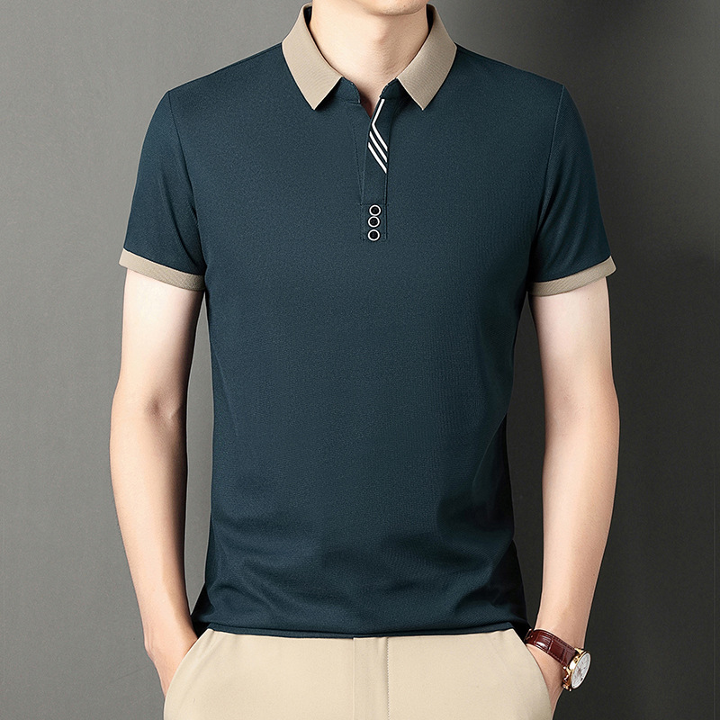 A new generation of hair original men's short-sleeved Polo shirt high-end business casual non-ironing elastic summer shirt