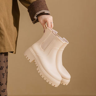 2025 New Martin Rain Boots Women's Fashionable Outerwear Mid-Tube Waterproof Shoes Non-Slip Good-Looking Rain Boots Plus Velvet Rubber Shoes