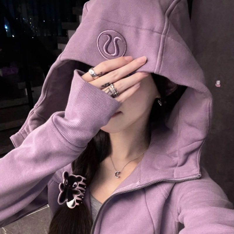 Lulu Sweatshirt Original Label Embroidered Scuba Sweatshirt Women's Slim Hooded Zipper Casual Sports Yoga Top Fleece-Lined Lulu Sweatshirt Original Label Embroidered Scuba Sweatshirt Women's Slim Hooded Zipper Casual Sports Yoga Top Fleece-Lined