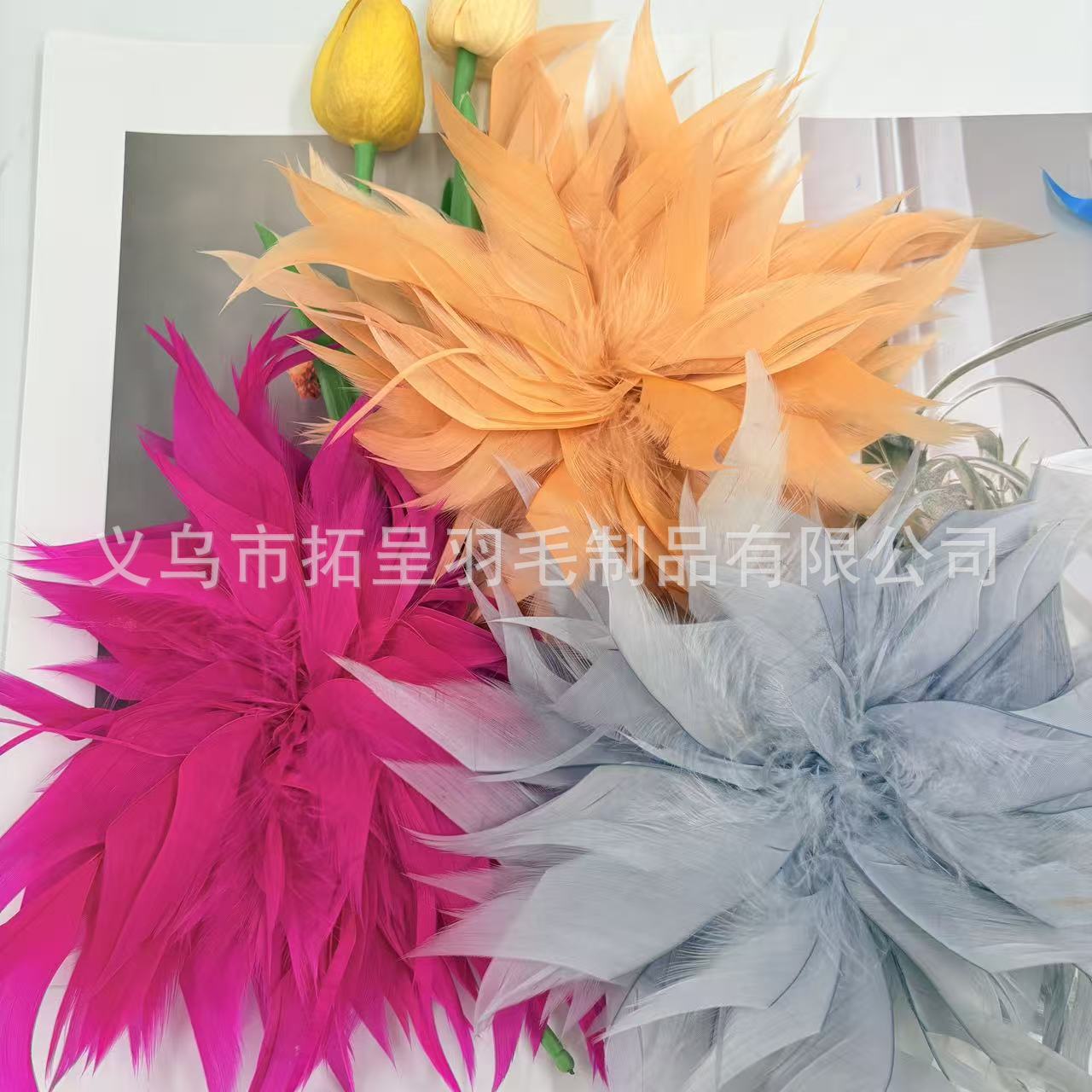 新品装饰鹅毛胸花头饰舞台表演司仪韩式批发多花色