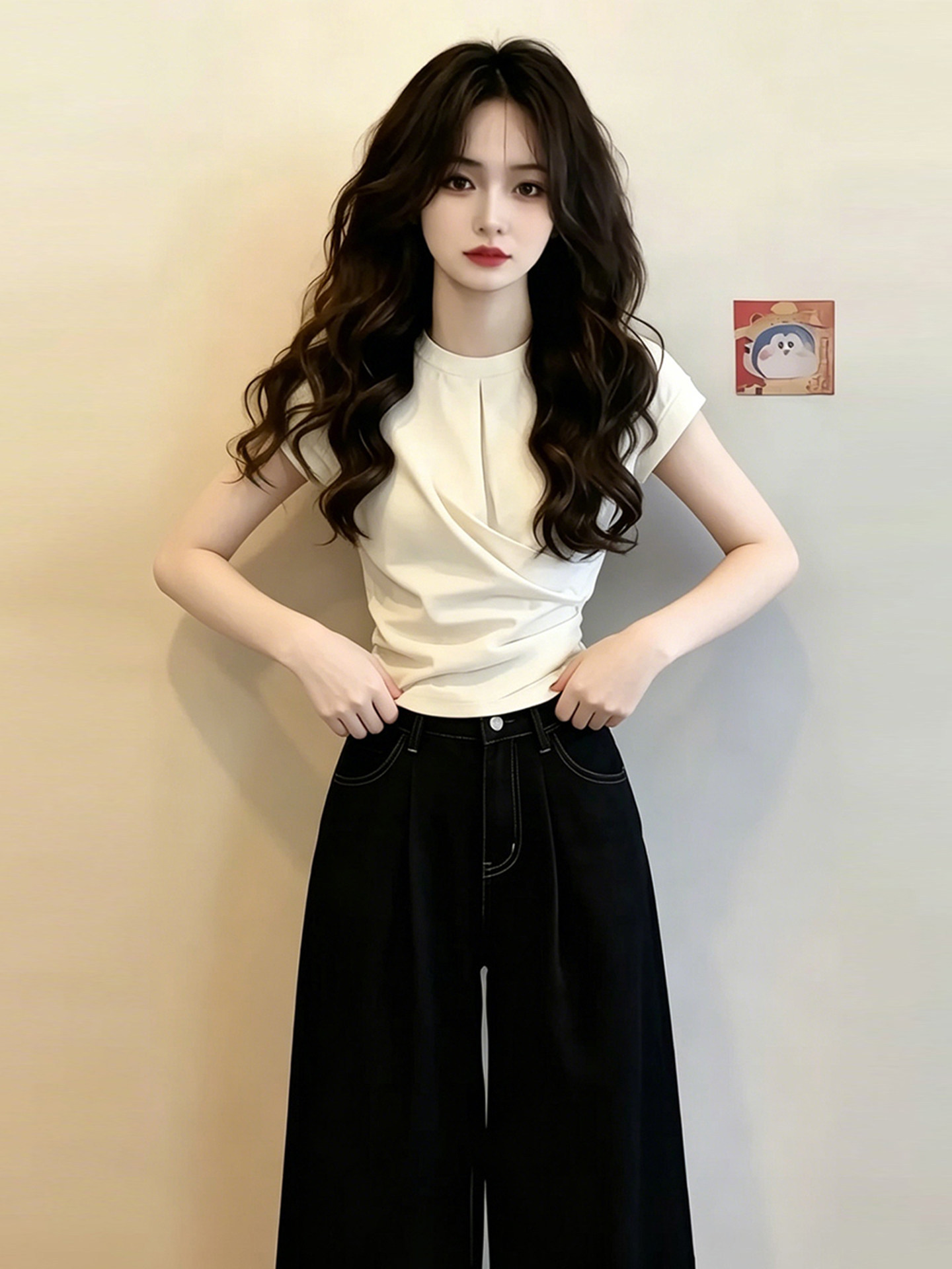 Áo thun nữ cổ tròn tay ngắn thiết kế mới mùa hè — màu trắng ngà