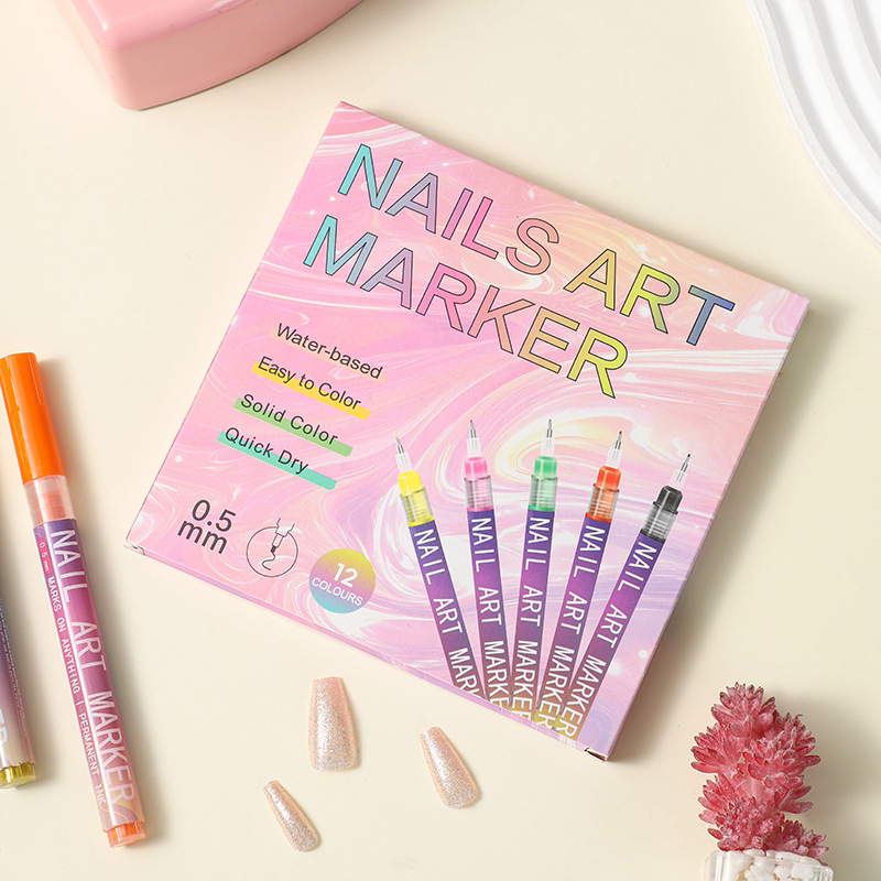 12-Color Set of Nail Art Graffiti Pens, Hand-Painted Line Drawing Pens, DIY Wearable Nail Painting Pens, Acrylic Paint 0.5 Needle Tip Pens