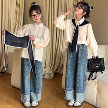 2025炸街女童秋装套装时尚女大童高级感衬衫儿童春秋牛仔裤三件套