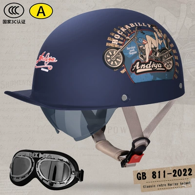 Motosiklet kaskı (dəbilqə) | Cruise Half Helmet Battery Car - navy-blue-motorcycle-beauty-goggles