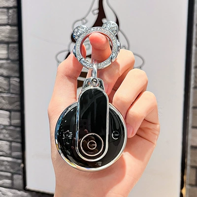 Model Bestune Xiaoma Key Cover: Car key bag - pentium-pony-model-b-smart-4-button-single-shell-black-silver-astronaut-diamond-buckle-silver-number-plate