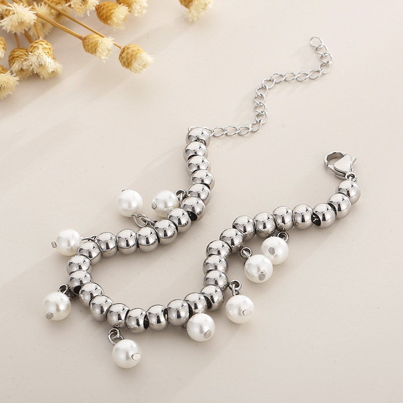Geometric Pattern Elegant Geometric Titanium Steel Gold Plated Artificial Pearls Bracelets