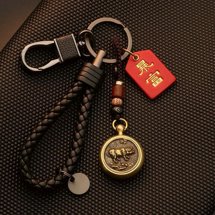 Llavero latón vuelta Zodiaco conejo dragón ovejas creativo llavero hombres personalidad pareja exquisito colgante