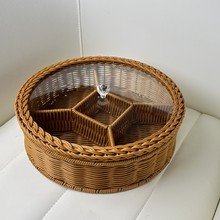 收纳筐框家居批发果盘仿藤编带盖储物编织水果篮食品面包菜花篮