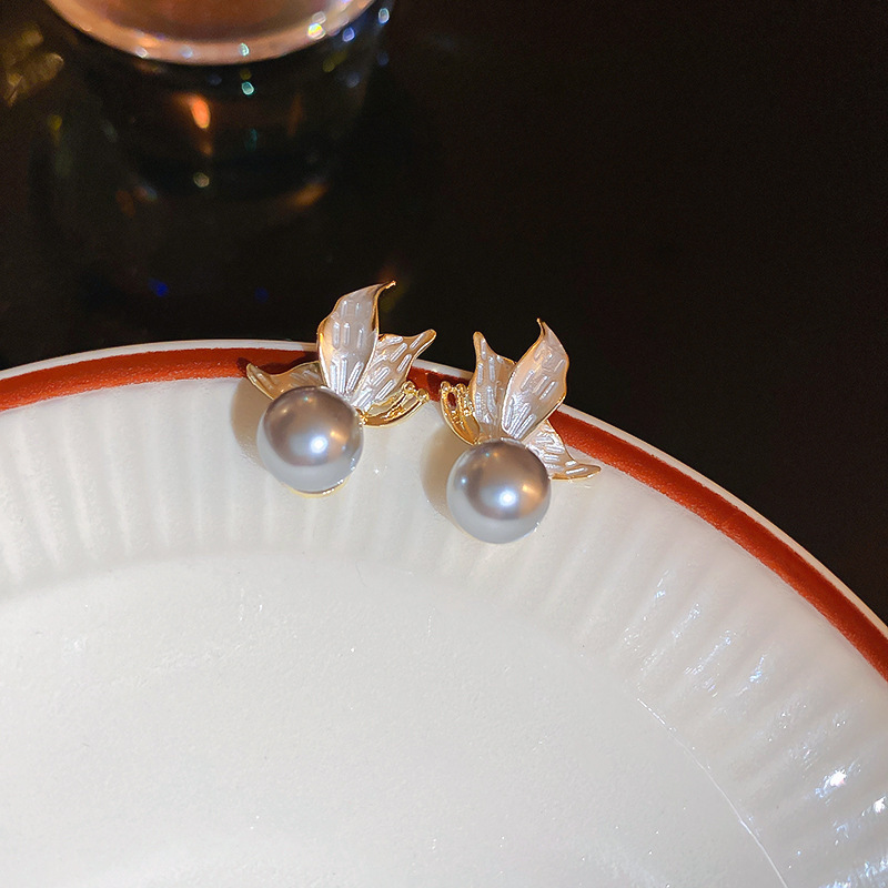 银针法式复古镶钻流苏灰色珍珠耳环轻奢高级感耳钉耳饰设计感小众|undefined