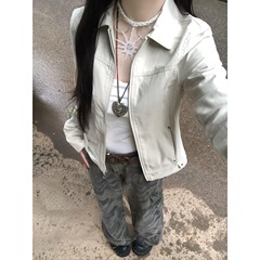 美式复古翻领外套女2025新款秋季设计感小众显瘦短款修身夹克上衣