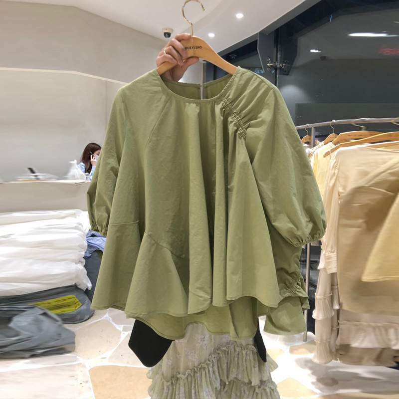 2023 spring new South Korea Dongdaemun women's clothing loose temperament doll shirt drawstring design shirt fashionable top