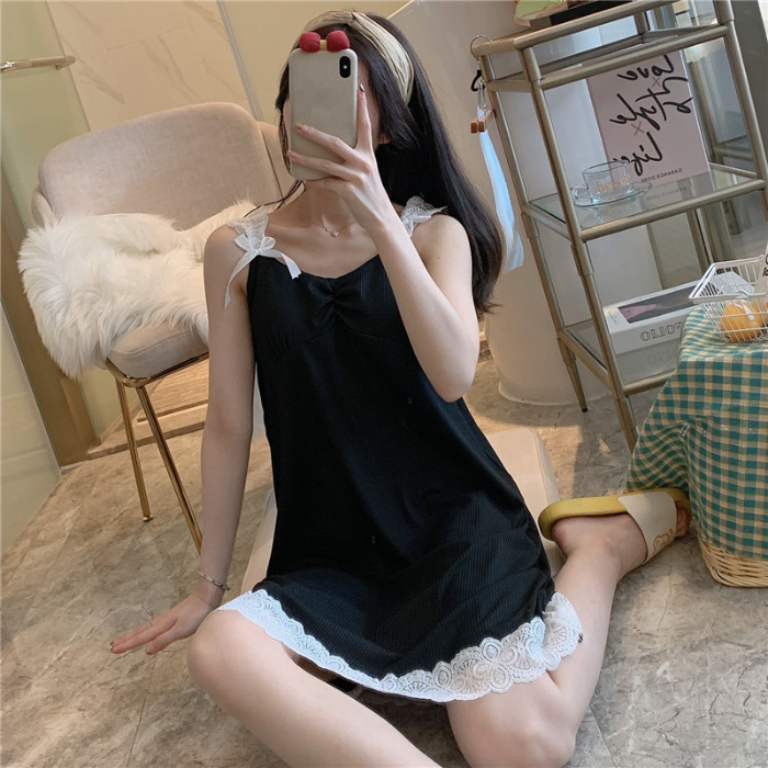 Liga de verano camisón malla las mujeres pijamas rojos con almohadilla en el pecho encaje sexy lindo estudiante homewear delgada