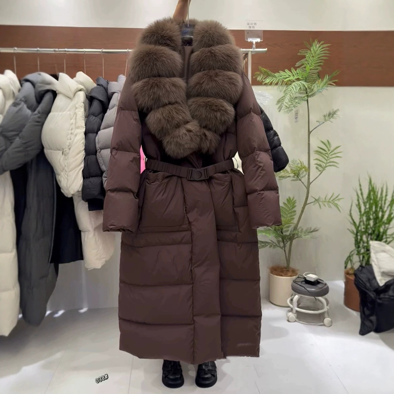 Winter New High-End Fur Fox Fur Collar Waist-Cinched Long White Duck down Jacket Fashionable Warm Coat for Women Winter New High-End Fur Fox Fur Collar Waist-Cinched Long White Duck down Jacket Fashionable Warm Coat for Women