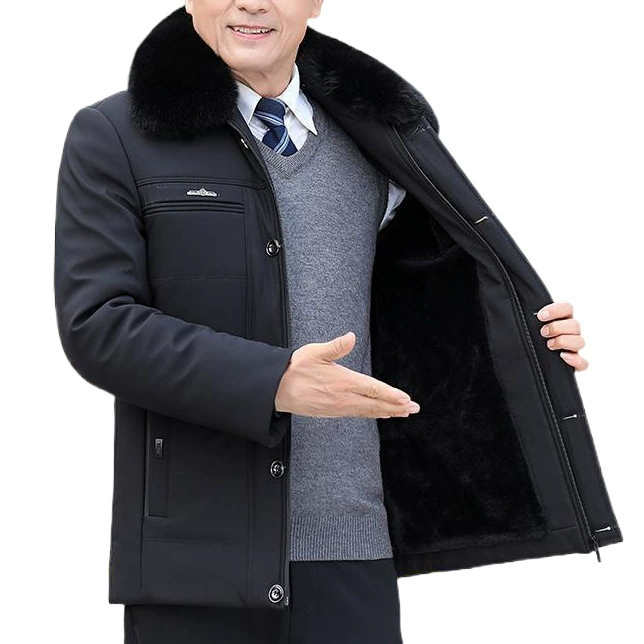 Warm long winter men's down jacket, for middle age, mid-length