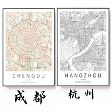 定作城市地图挂画北欧线条极简ins风装饰画客厅创意晶瓷纪念意义