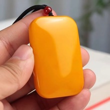 正品天然黄龙玉平安牌新疆和田玉黄玉平安无事牌吊坠毛衣链挂坠男