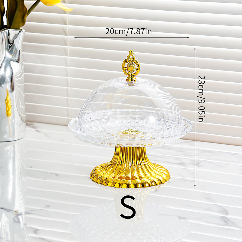 Bandeja de pastel redonda de plástico transparente de estilo europeo, mesa de exhibición de postres, bandeja de postre de fruta de pie alto creativo, adornos con tapa