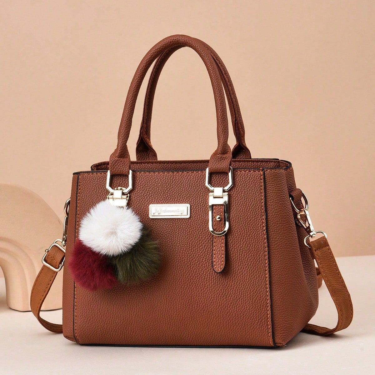 2026 Fashionable Versatile Women's Small Square Handbag Simple Large Capacity Crossbody Bag Double-Layer Pom-Pom Shoulder Bag Bags