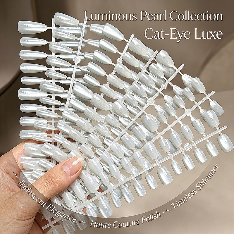 Moonlight White Pearl Cat Eye Pre-made Nail Tips, Wearable Nails, Glass Bead Nails, Cat Eye Pre-made Nails, Wholesale Nail Art Moonlight White Pearl Cat Eye Pre-made Nail Tips, Wearable Nails, Glass Bead Nails, Cat Eye Pre-made Nails, Wholesale Nail Art