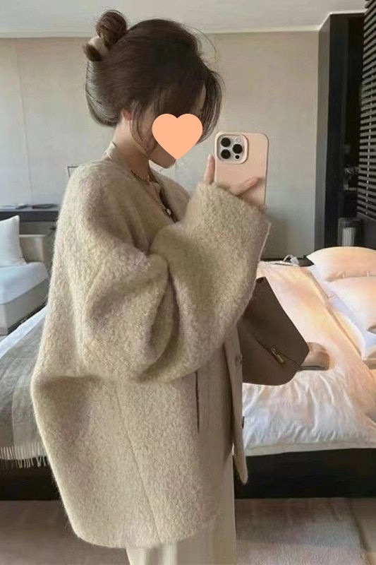 大码女装羊羔绒毛外套女秋冬季感外套加厚设计感小众上衣棕色|undefined
