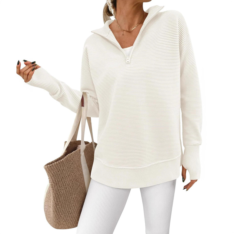 In Stock Prettygarden Women's Long-Sleeved Quarter-Zip Pullover Sweater Casual Loose V-Neck Export In Stock Prettygarden Women's Long-Sleeved Quarter-Zip Pullover Sweater Casual Loose V-Neck Export